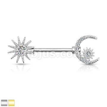 316L Surgical Steel CZ Center Sun and CZ Paved Crescent Moon and Star... - Image 2