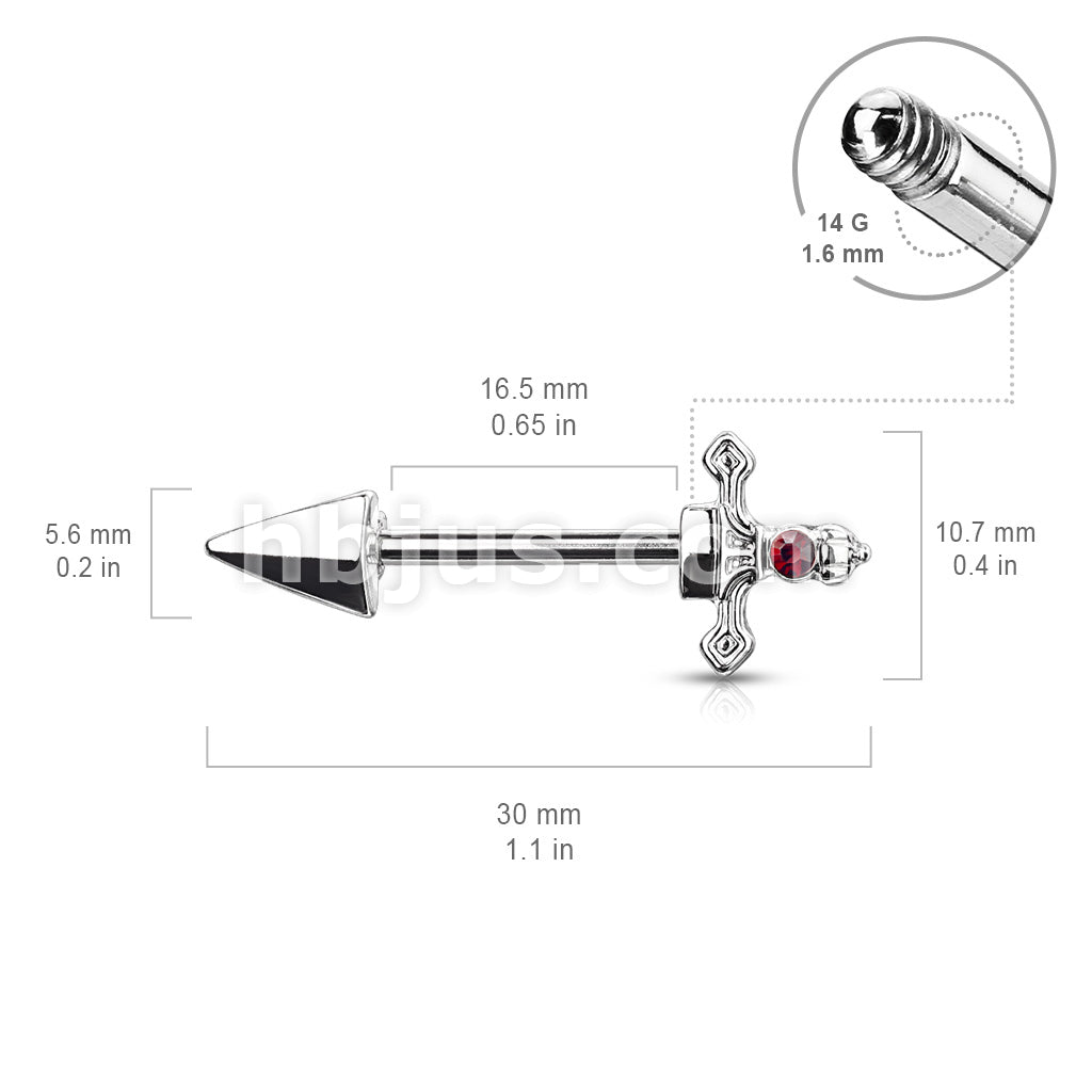 316L Surgical Steel Red Gem Set Dagger 316L Surgical Steel Nipple... - Image 6