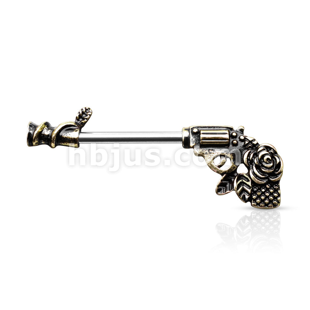 316L Surgical Steel Rose Pistol 316L Surgical Steel Barbell Nipple Rings - Image 3