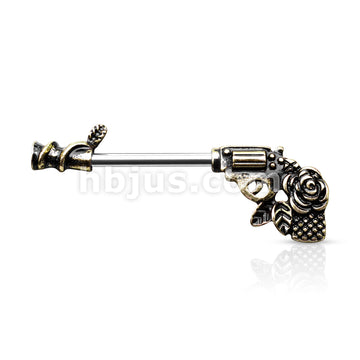 316L Surgical Steel Rose Pistol 316L Surgical Steel Barbell Nipple Rings - Image 3