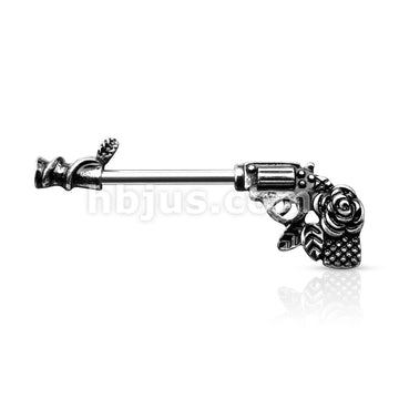 316L Surgical Steel Rose Pistol 316L Surgical Steel Barbell Nipple Rings - Image 4