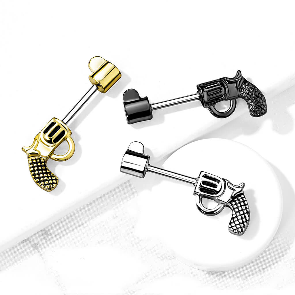 316L Surgical Steel Revolver Pistol 316L Surgical Steel Barbell Nipple...