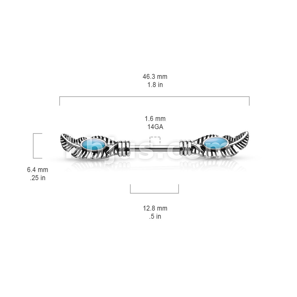 316L Surgical Steel Tribal Feather With Turquoise Enamel 316L Surgical... - Image 3