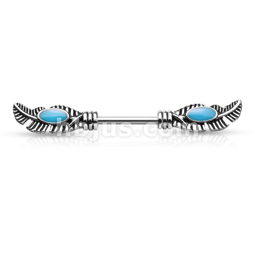 316L Surgical Steel Tribal Feather With Turquoise Enamel 316L Surgical... - Image 2