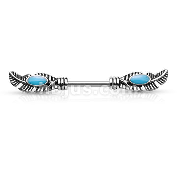 316L Surgical Steel Tribal Feather With Turquoise Enamel 316L Surgical... - Image 2