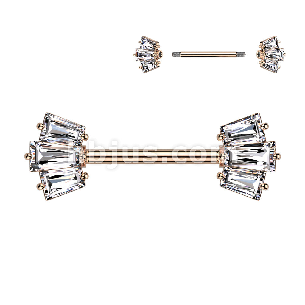 316L Surgical Steel 316L Surgical Steel Nipple Barbell With 5 Baguette... - Image 4