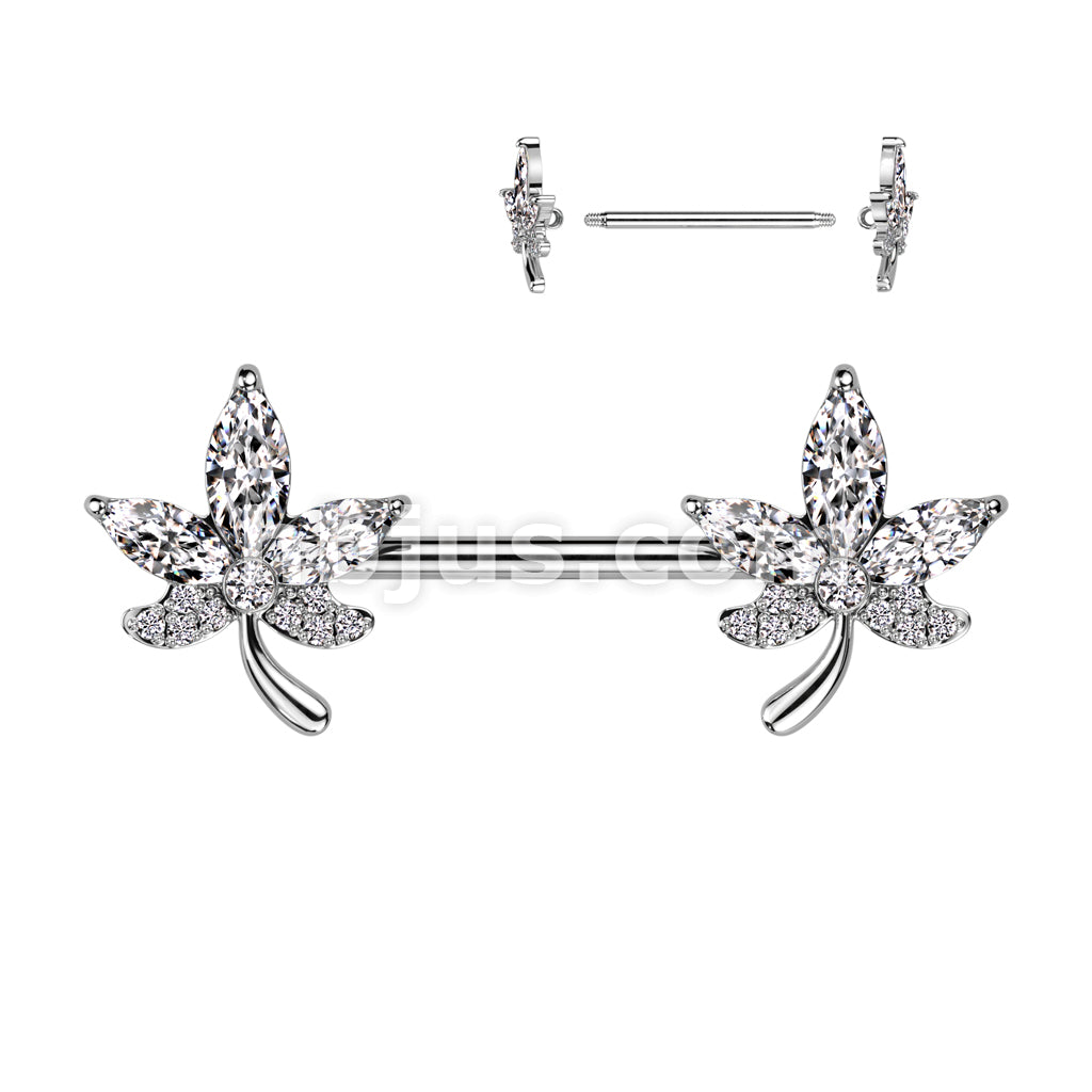 316L Surgical Steel 316L Surgical Steel Nipple Barbell With CZ Leaf Ends - Image 2