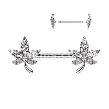 316L Surgical Steel 316L Surgical Steel Nipple Barbell With CZ Leaf Ends - Image 2