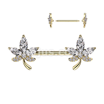 316L Surgical Steel 316L Surgical Steel Nipple Barbell With CZ Leaf Ends - Image 3