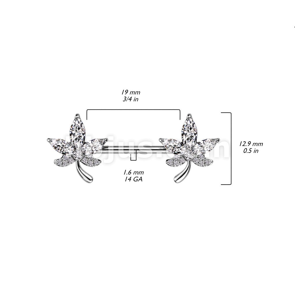 316L Surgical Steel 316L Surgical Steel Nipple Barbell With CZ Leaf Ends - Image 4