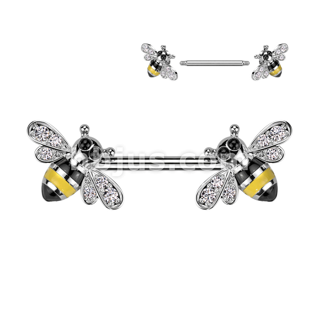 316L Surgical Steel 316L Surgical Steel Nipple Barbell With CZ Bee Ends - Image 2