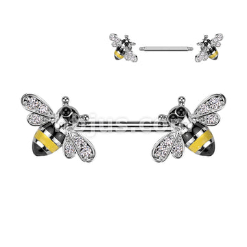 316L Surgical Steel 316L Surgical Steel Nipple Barbell With CZ Bee Ends - Image 2
