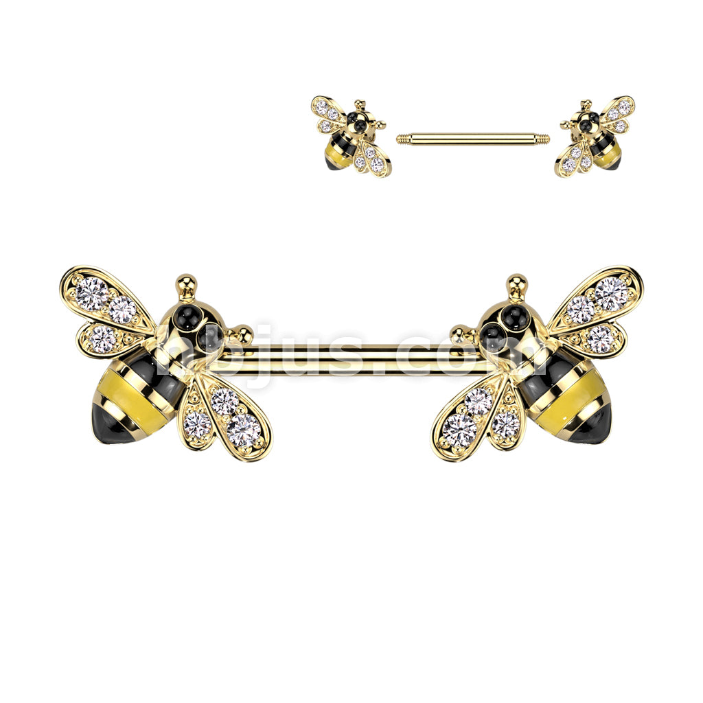 316L Surgical Steel 316L Surgical Steel Nipple Barbell With CZ Bee Ends - Image 3