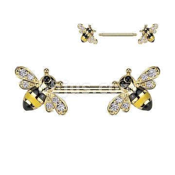 316L Surgical Steel 316L Surgical Steel Nipple Barbell With CZ Bee Ends - Image 3
