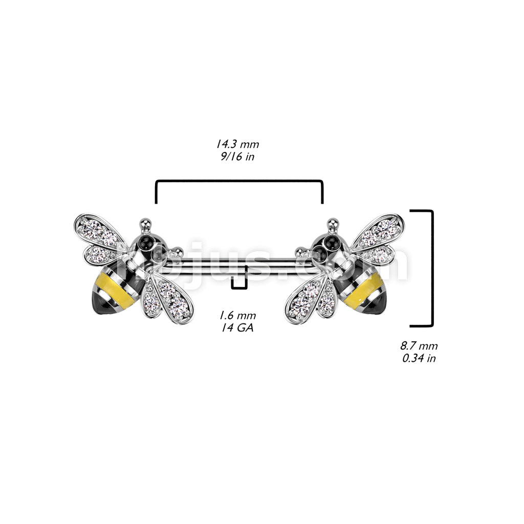 316L Surgical Steel 316L Surgical Steel Nipple Barbell With CZ Bee Ends - Image 4