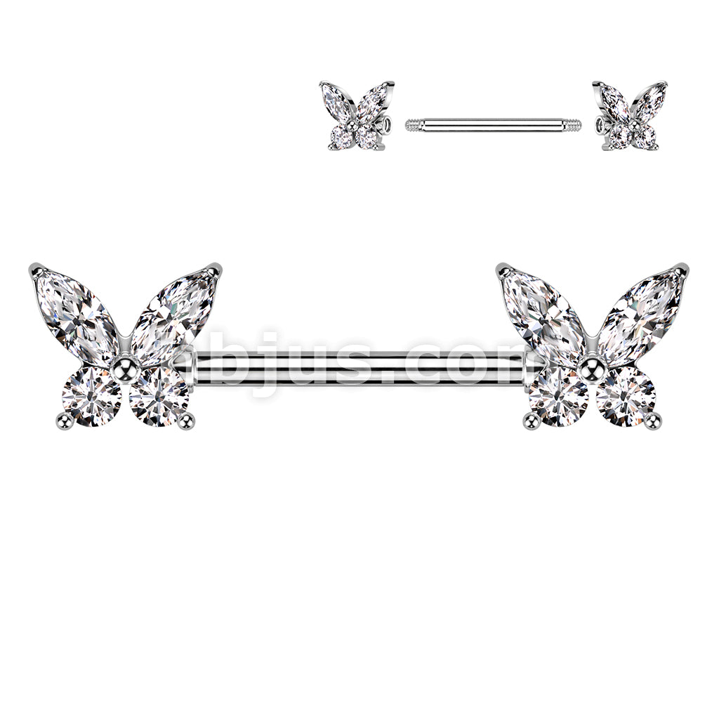 316L Surgical Steel 316L Surgical Steel Nipple Barbell With CZ... - Image 2