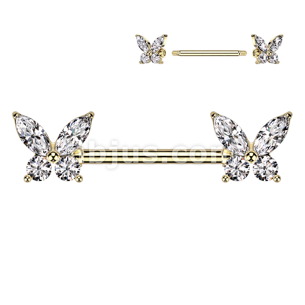 316L Surgical Steel 316L Surgical Steel Nipple Barbell With CZ... - Image 3