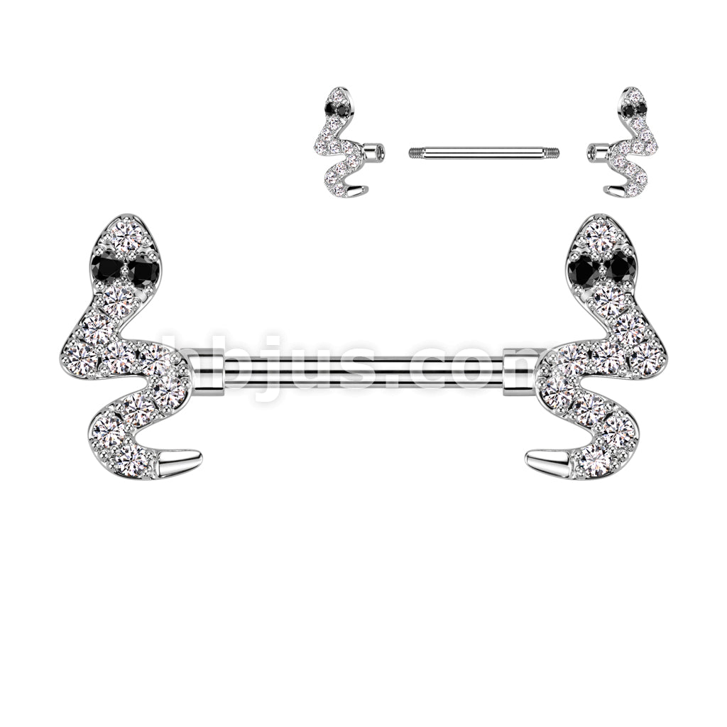 316L Surgical Steel 316L Surgical Steel Nipple Barbell With CZ Snake Ends - Image 2