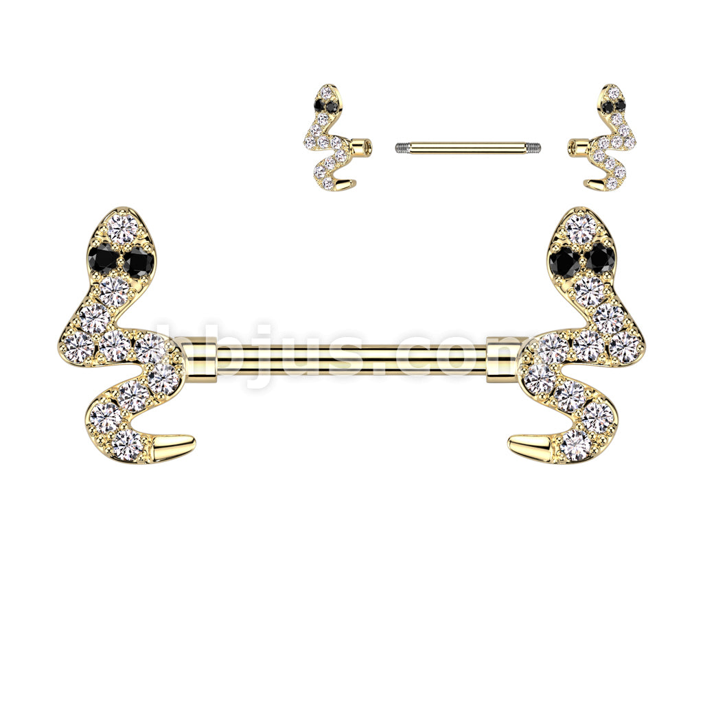 316L Surgical Steel 316L Surgical Steel Nipple Barbell With CZ Snake Ends - Image 3