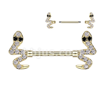 316L Surgical Steel 316L Surgical Steel Nipple Barbell With CZ Snake Ends - Image 3