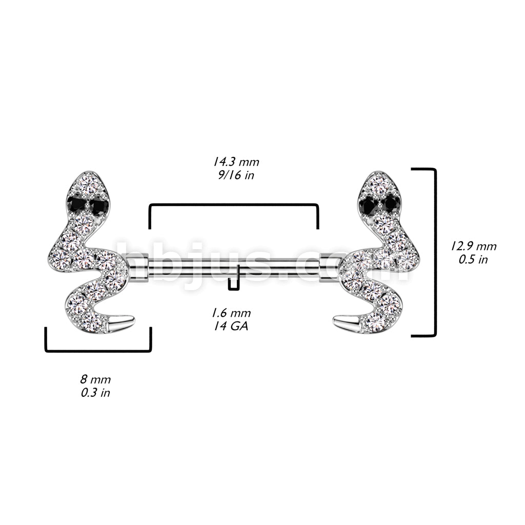 316L Surgical Steel 316L Surgical Steel Nipple Barbell With CZ Snake Ends - Image 4