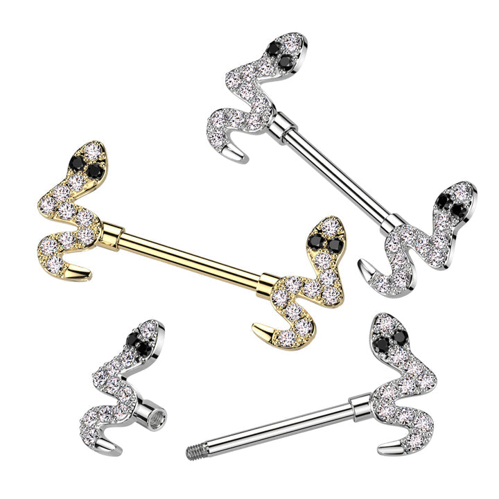 316L Surgical Steel 316L Surgical Steel Nipple Barbell With CZ Snake Ends