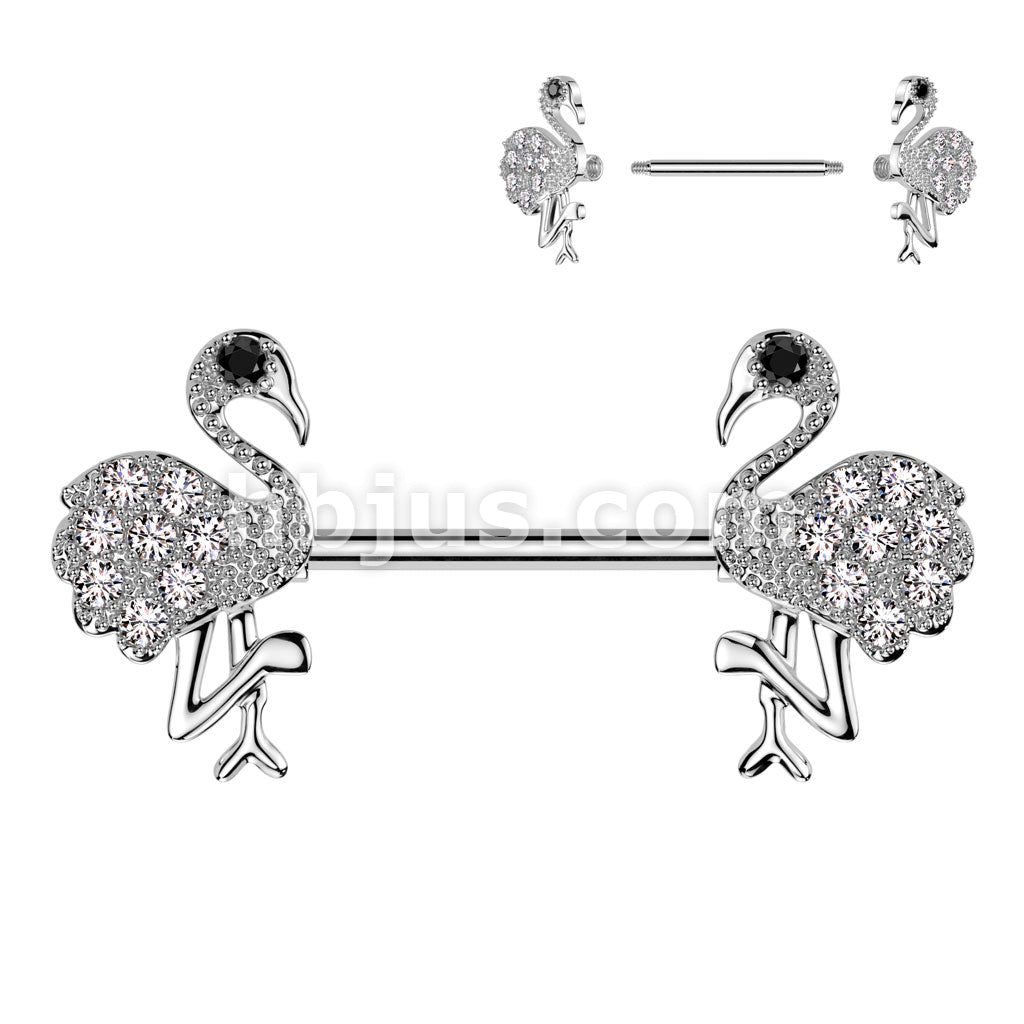 316L Surgical Steel 316L Surgical Steel Nipple Barbell With CZ Flamingo... - Image 2