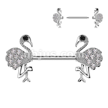316L Surgical Steel 316L Surgical Steel Nipple Barbell With CZ Flamingo... - Image 2