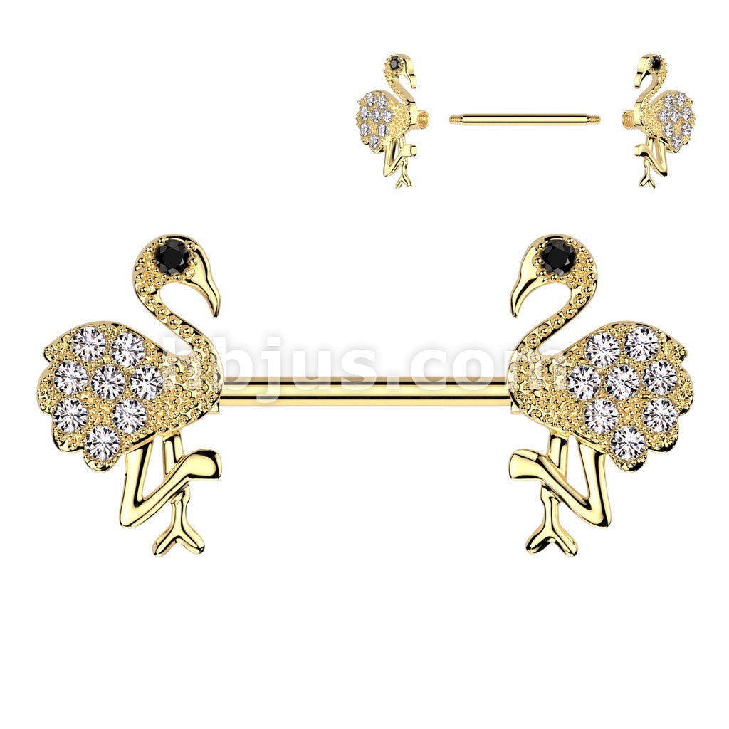 316L Surgical Steel 316L Surgical Steel Nipple Barbell With CZ Flamingo... - Image 3