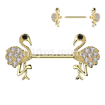 316L Surgical Steel 316L Surgical Steel Nipple Barbell With CZ Flamingo... - Image 3