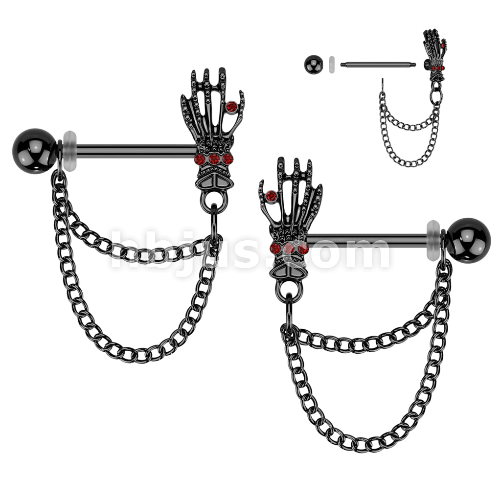 316L Surgical Steel Pair of 316L Surgical Steel Nipple Barbell With Red... - Image 2