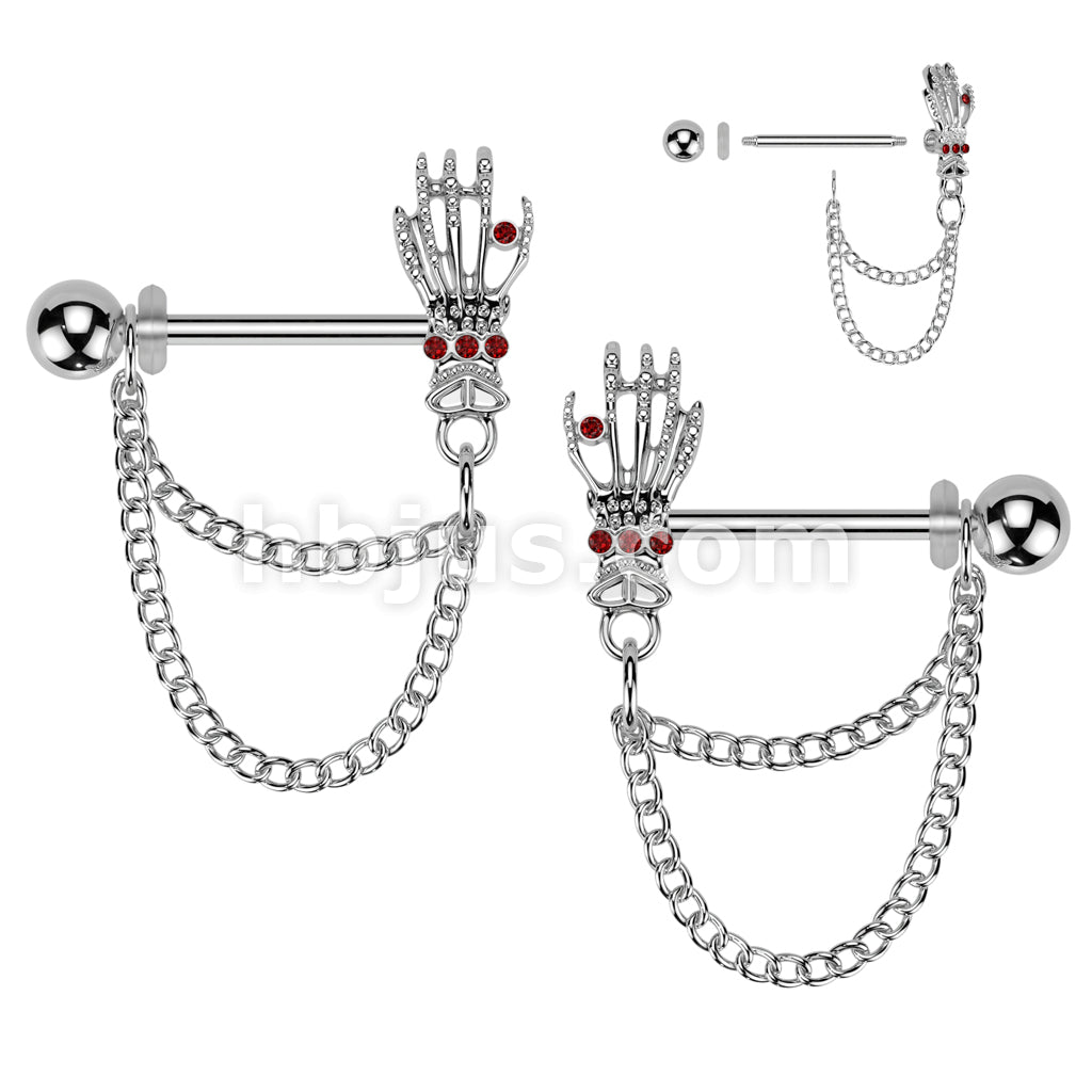 316L Surgical Steel Pair of 316L Surgical Steel Nipple Barbell With Red... - Image 3