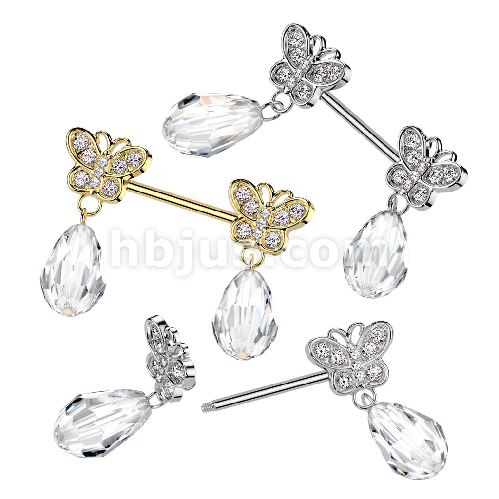 316L Surgical Steel 316L Surgical Steel Nipple Barbell With CZ Pave...
