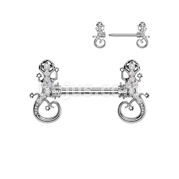 316L Surgical Steel 316L Surgical Steel Nipple Barbell With CZ Pave Gecko - Image 2