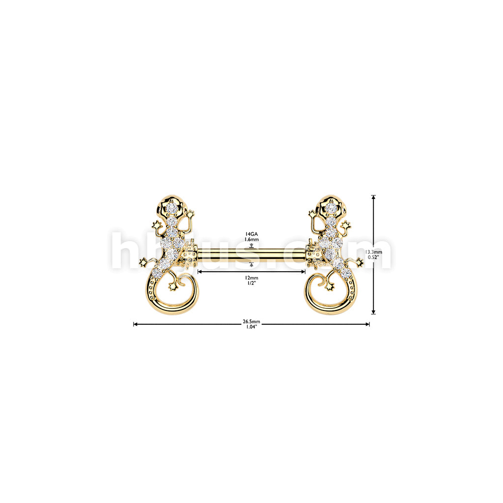 316L Surgical Steel 316L Surgical Steel Nipple Barbell With CZ Pave Gecko - Image 4