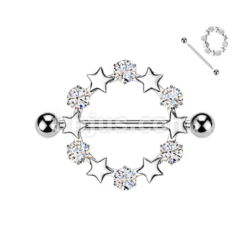 316L Surgical Steel 316L Nipple Barbell Ring With Star And Round CZ Shield - Image 2