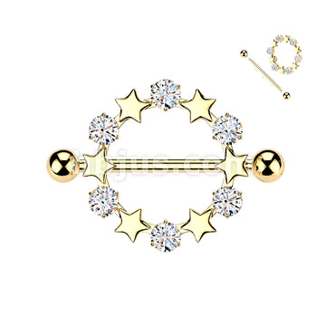 316L Surgical Steel 316L Nipple Barbell Ring With Star And Round CZ Shield - Image 3
