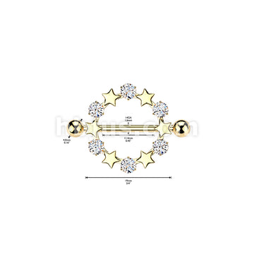 316L Surgical Steel 316L Nipple Barbell Ring With Star And Round CZ Shield - Image 4