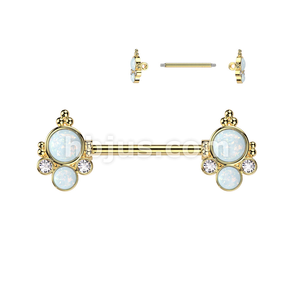 316L Surgical Steel 316L Surgical Steel Nipple Barbell With Double Opal... - Image 2