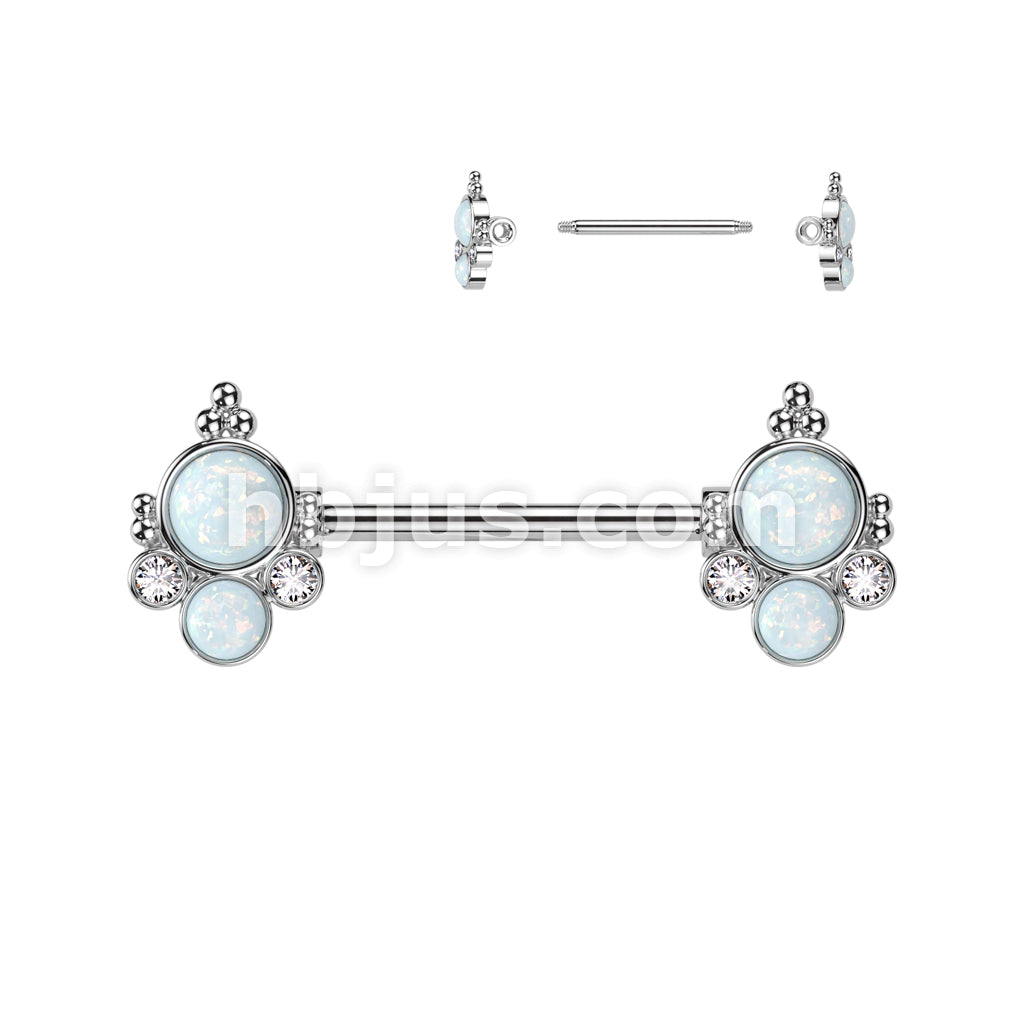 316L Surgical Steel 316L Surgical Steel Nipple Barbell With Double Opal... - Image 3