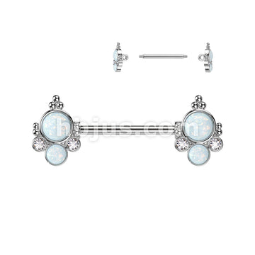 316L Surgical Steel 316L Surgical Steel Nipple Barbell With Double Opal... - Image 3