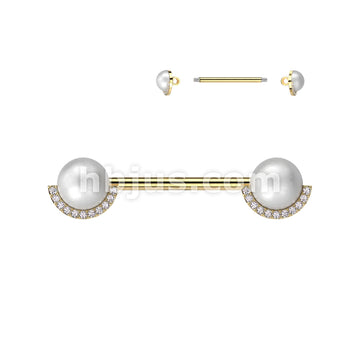 316L Surgical Steel 316L Surgical Steel Nipple Barbell With Pearl and... - Image 2