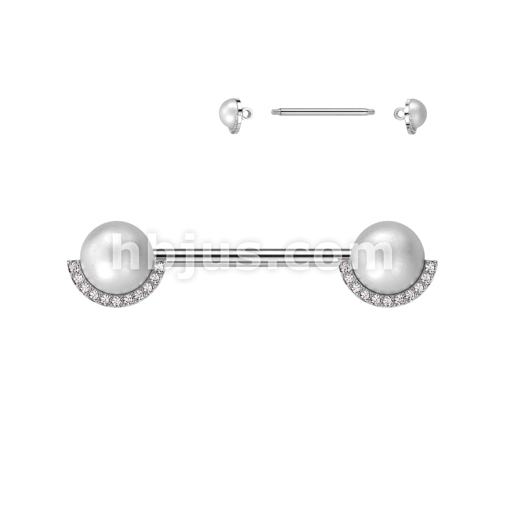 316L Surgical Steel 316L Surgical Steel Nipple Barbell With Pearl and... - Image 3