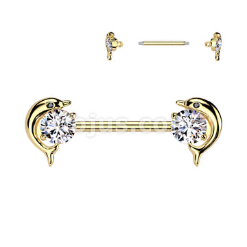 316L Surgical Steel 316L Surgical Steel Nipple Barbell With Dolphin CZ Ends - Image 3