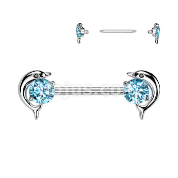 316L Surgical Steel 316L Surgical Steel Nipple Barbell With Dolphin CZ Ends - Image 4