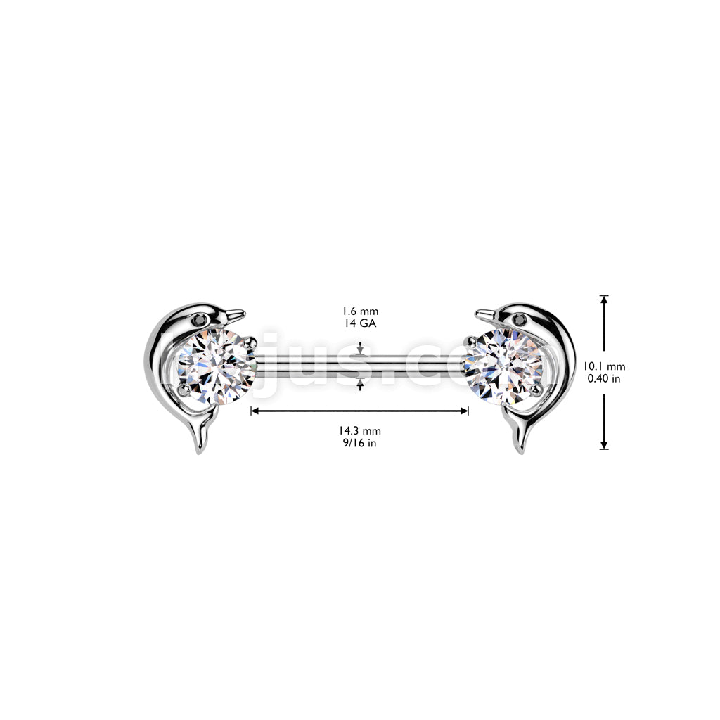 316L Surgical Steel 316L Surgical Steel Nipple Barbell With Dolphin CZ Ends - Image 5