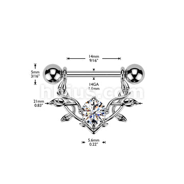 316L Surgical Steel 316L Nipple Barbell With Large Prong Set CZ Vine Dangle - Image 4