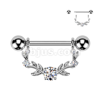 316L Surgical Steel 316L Nipple Barbell With Multi Prong Set CZ Vine Dangle - Image 2