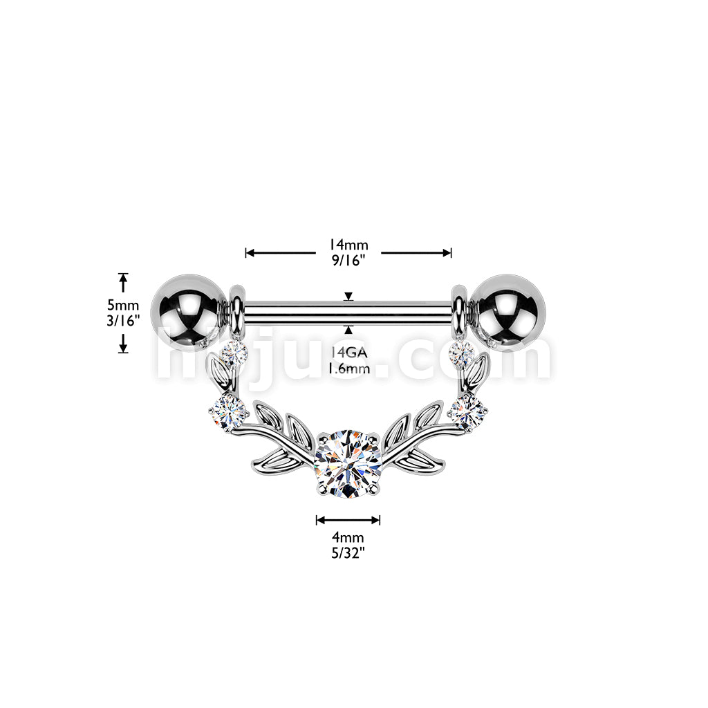 316L Surgical Steel 316L Nipple Barbell With Multi Prong Set CZ Vine Dangle - Image 4