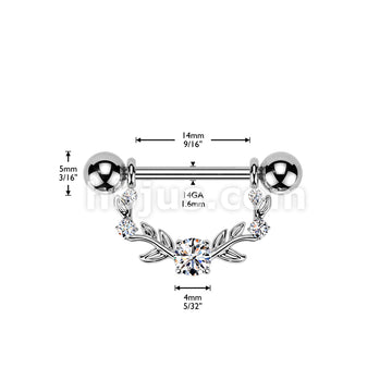 316L Surgical Steel 316L Nipple Barbell With Multi Prong Set CZ Vine Dangle - Image 4